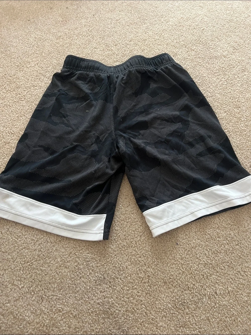 Under Armour Men’s Black Camo Athletic Shorts with White Trim